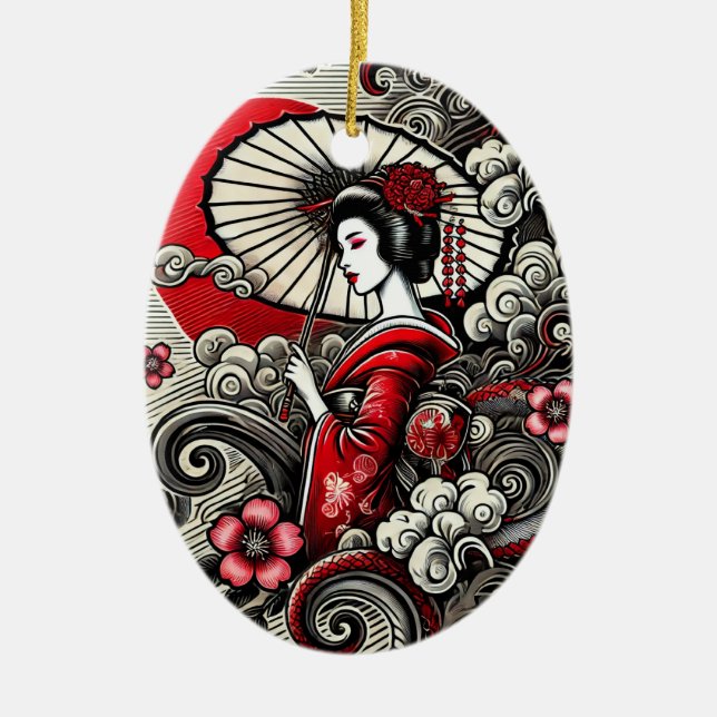 Geisha Art Ceramic Ornament - Japansk elegance (Framsidan)