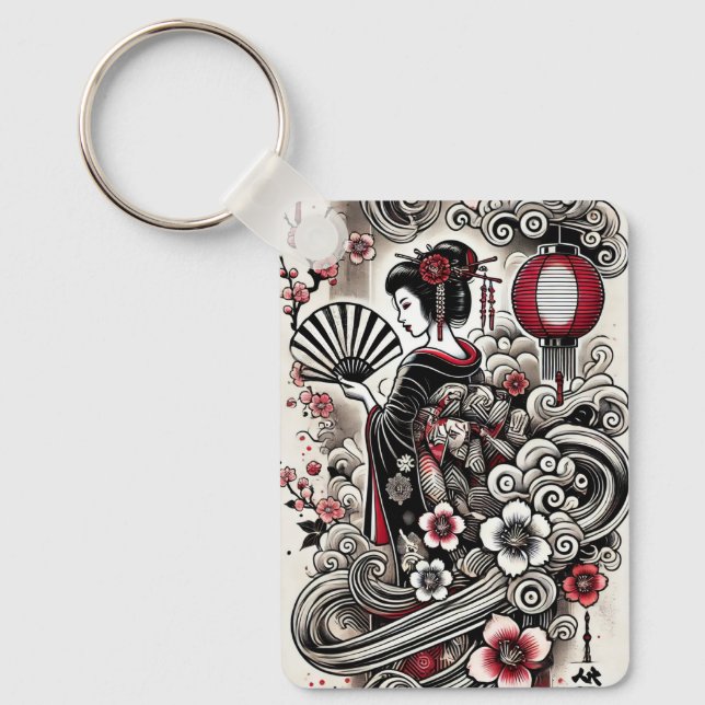 Geisha Art Keychain Nyckelring (Framsida)