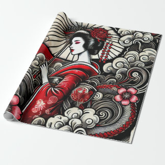 Geisha Art Wrapping Papper - Elegant Gift Wrap Wra Presentpapper