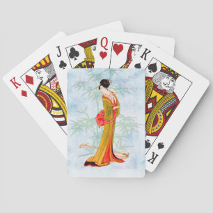 Geisha Bamboo Blue Background Casinokort