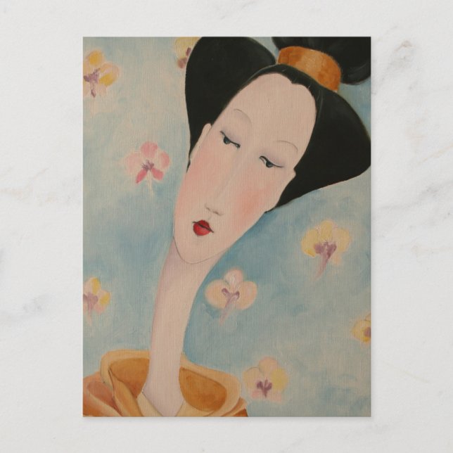 Geisha Blommigt Postcard Vykort (Framsida)