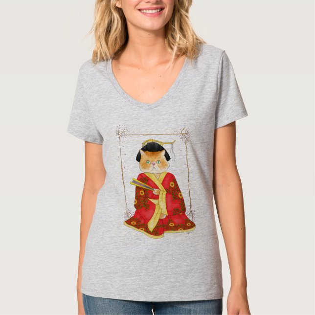 Geisha Cat Women ens shirt T (Framsida)