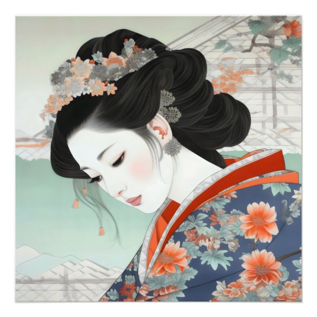 Geisha Colorful Ukiyo-e Fototryck (Framsidan)