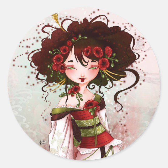 Geisha coquelicot runt klistermärke (Framsida)
