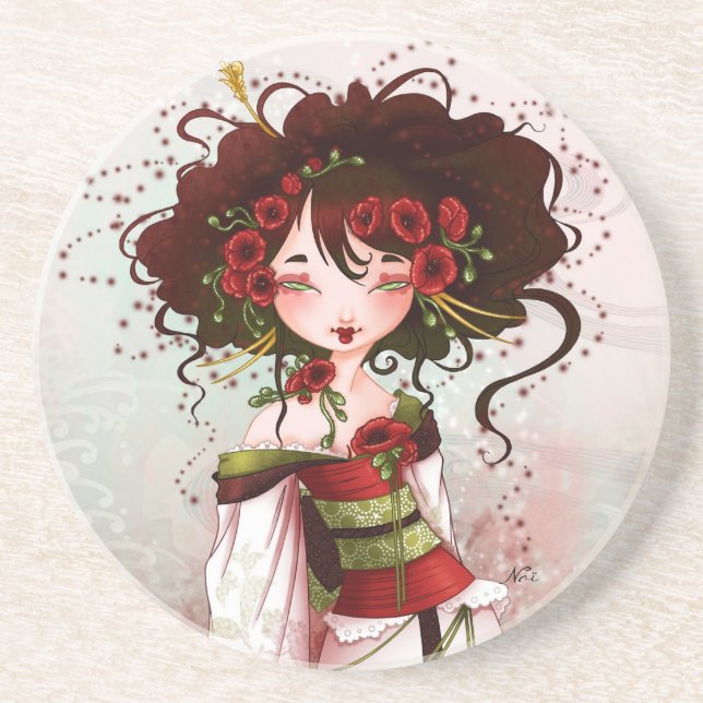 Geisha coquelicot underlägg sandsten (Framsidan)