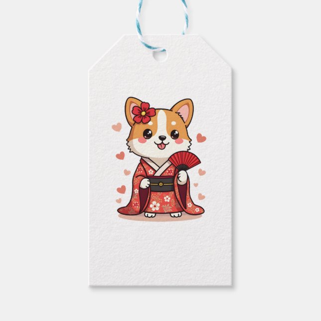 Geisha Corgi Hund älskare Welsh Presentetikett (Framsidan)