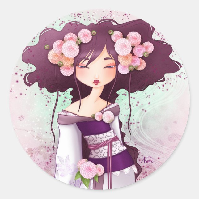 geisha dahlia runt klistermärke (Framsida)