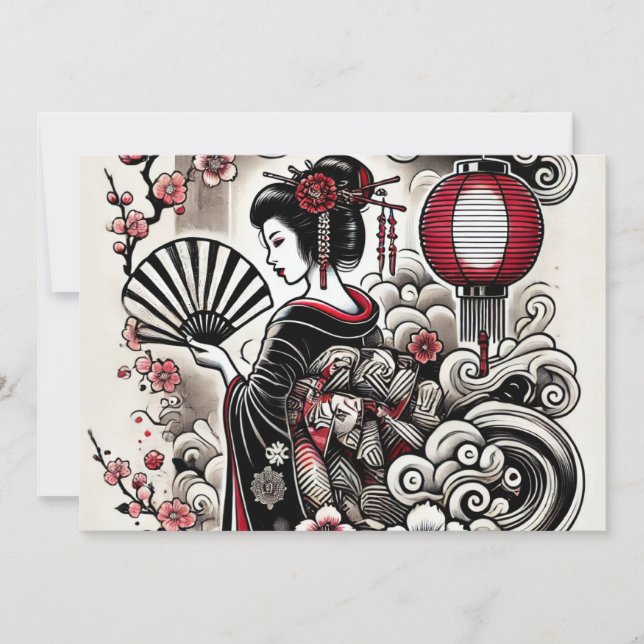 Geisha Elegance Flat Helgdag Card Julkort (Framsida)