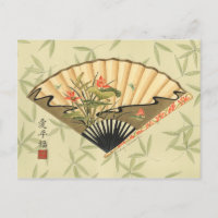 Geisha-fläkt med blad- och blomstermönster