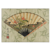 Geisha Fläkt med Löv och Blommigt Skriv ut