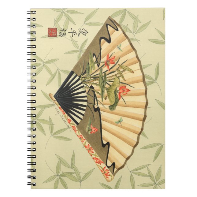 Geisha Fläkt med Löv och Blommigt Skriv ut Anteckningsbok (Framsidan)