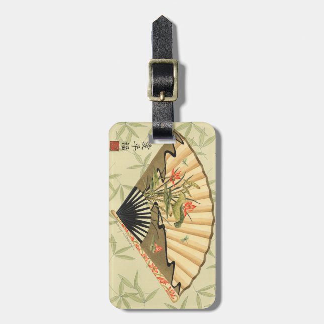 Geisha Fläkt med Löv och Blommigt Skriv ut Bagagebricka (Vertikal Framsida)