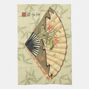 Geisha Fläkt med Löv och Blommigt Skriv ut Kökshandduk