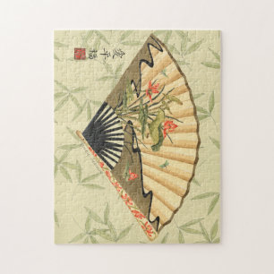 Geisha Fläkt med Löv och Blommigt Skriv ut Pussel