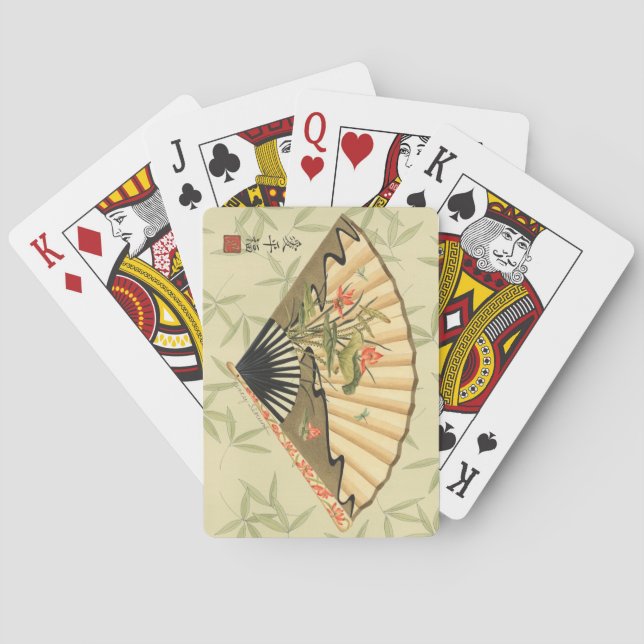 Geisha Fläkt med Löv och Blommigt Skriv ut Spel Kort (Baksidan)