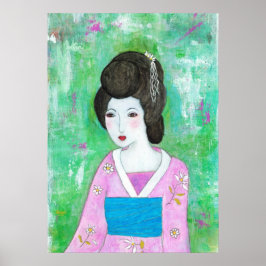 Geisha-flicka Mixed Media Abstrakt Konstmålning Poster