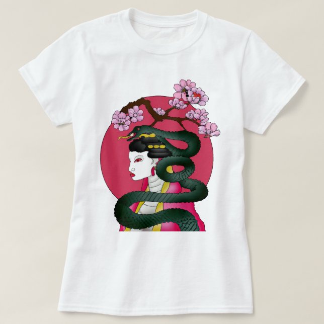 Geisha flicka och serpent t shirt (Design framsida)