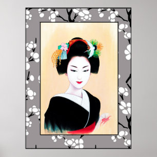 Geisha Girl Blommar Poster
