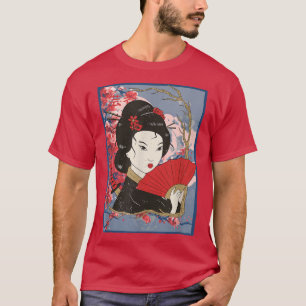 Geisha Girl in Kimono Sakura Cherry Blommar Japan T Shirt