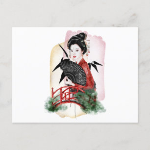 Geisha Girl Japansk teckning Inbjudan Vykort