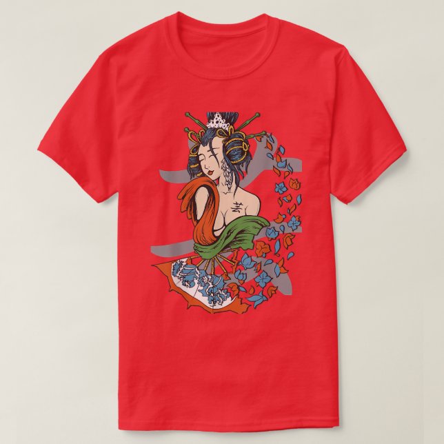 Geisha Girl Katana Sword och Tattoo of Dragon Japa T Shirt (Design framsida)