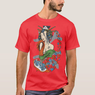 Geisha Girl Katana Sword och Tattoo of Dragon Japa T Shirt