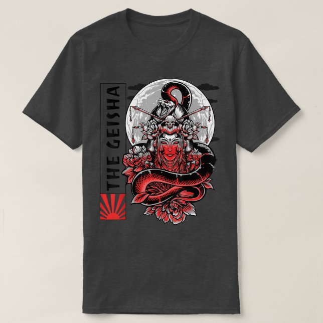Geisha Girl Katana Sword och Tattoo of Dragon Japa T Shirt (Design framsida)