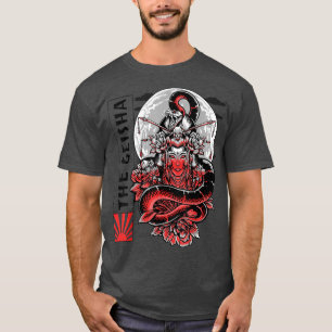 Geisha Girl Katana Sword och Tattoo of Dragon Japa T Shirt