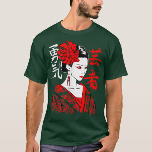 Geisha Girl Katana Sword och Tattoo of Dragon Japa T Shirt