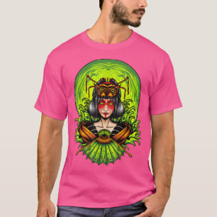 Geisha Girl Katana Sword och Tattoo of Dragon Japa T Shirt