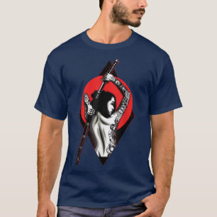 Geisha Girl Katana Sword och Tattoo of Dragon Japa T Shirt