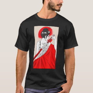 Geisha Girl Katana Sword och Tattoo of Japansk Fl T Shirt