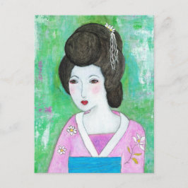 Geisha Girl Mixed Media Abstrakt Painting Vykort