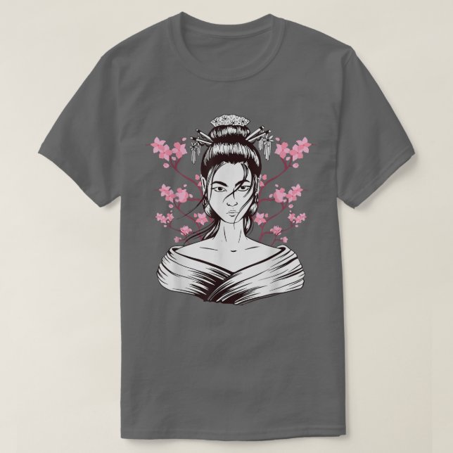 Geisha Girl Sakura Cherry Blommar Japan Art Japane T Shirt (Design framsida)