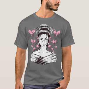 Geisha Girl Sakura Cherry Blommar Japan Art Japane T Shirt