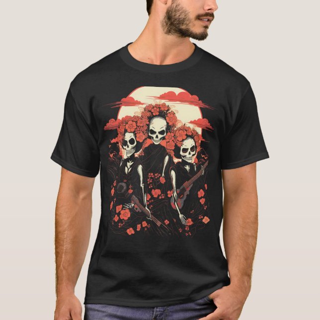 Geisha Girls Skeleton Japansk Goth Aesthetic #755 T Shirt (Framsida)