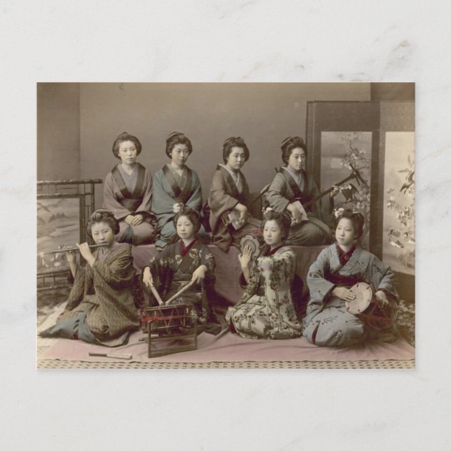 Geisha Girls spelar musikinstrument Vykort (Framsida)