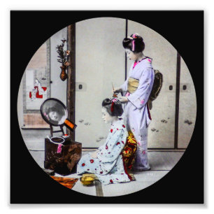 Geisha Hair Dressing Vintage Japanska 芸 者 Fototryck