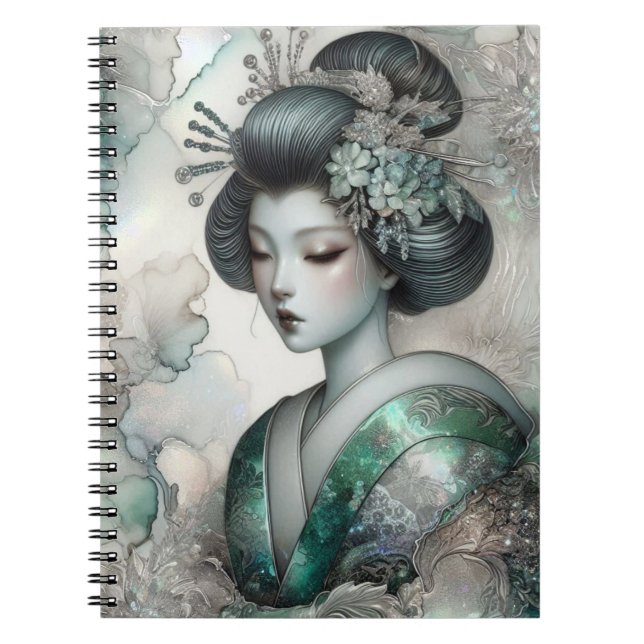 Geisha i Grön Design Serie #2 Anteckningsbok (Framsidan)