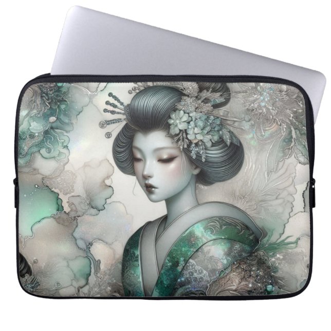 Geisha i Grön Design Serie #2 Laptop Fodral (Framsidan)