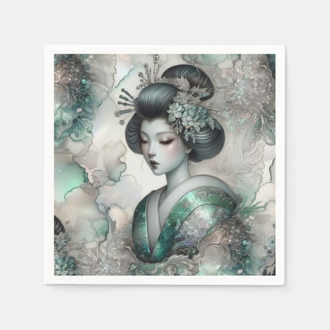 Geisha i Grön Design Serie #2 Pappersservett (Framsidan)