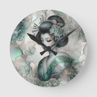 Geisha i grön designserie #2 rund klocka