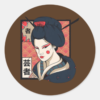 Geisha Japanska Kawaii Girl in Kimono Geisha Girl Runt Klistermärke