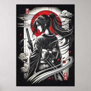 Geisha Katana Krigare - Japansk Anime Tattoo Konst Poster