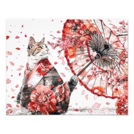 Geisha-katt i en detaljerad kimono sits på ett sko fototryck