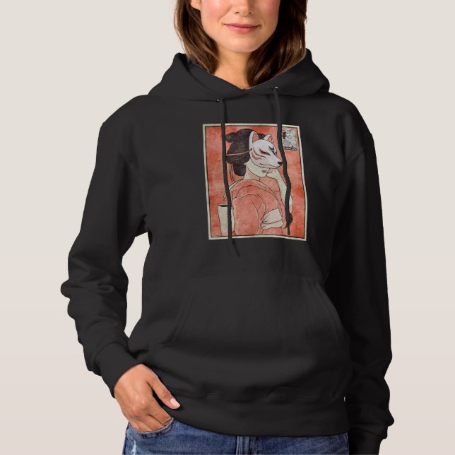 Geisha Kitsune Fox Mask Japansk estetisk T Shirt (Framsida)