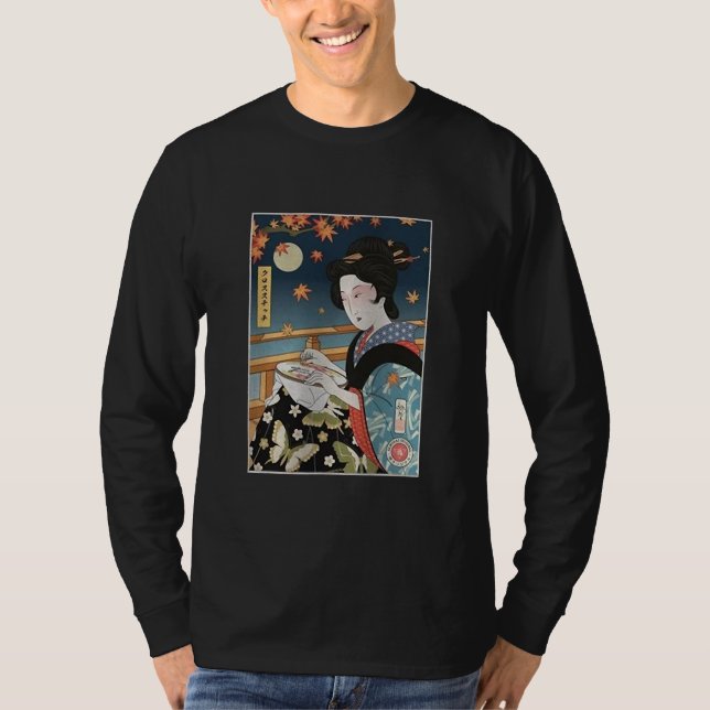 Geisha Kor Stitch Mamma Ukiyoe Geisha Crochet Mamm T Shirt (Framsida)
