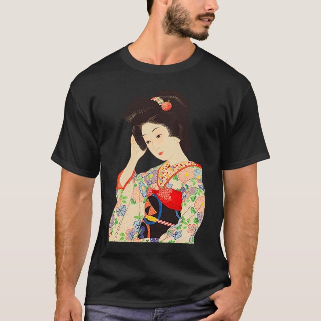 Geisha Maiko Kimono Japanese Japan painting Kawase T Shirt (Framsida)