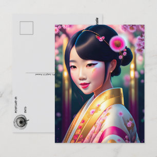 Geisha med dandelion, Postcross Vykort