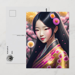 Geisha med dandelion, Postcross Vykort